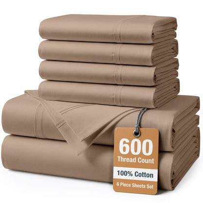 600 Thread Count Cotton Sheet Set cp-gallery: color=Taupe; size=Queen