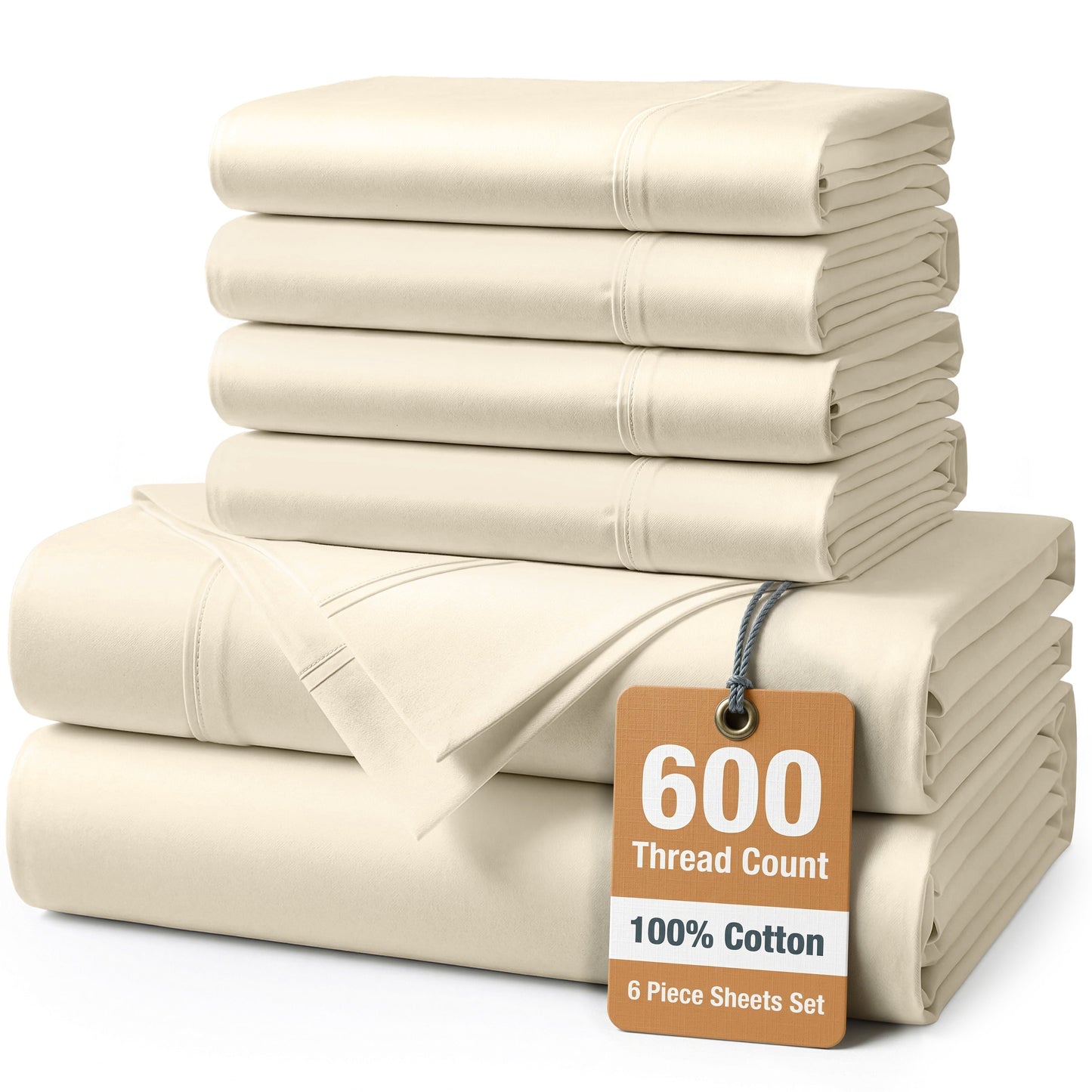 600 Thread Count Cotton Sheet Set cp-gallery: color=Ivory; size=Queen