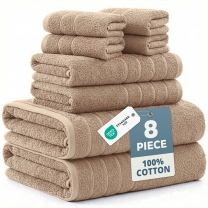 8-Piece Cotton Bath Towel Set cp-gallery: color=Beige; size=8 Piece Set