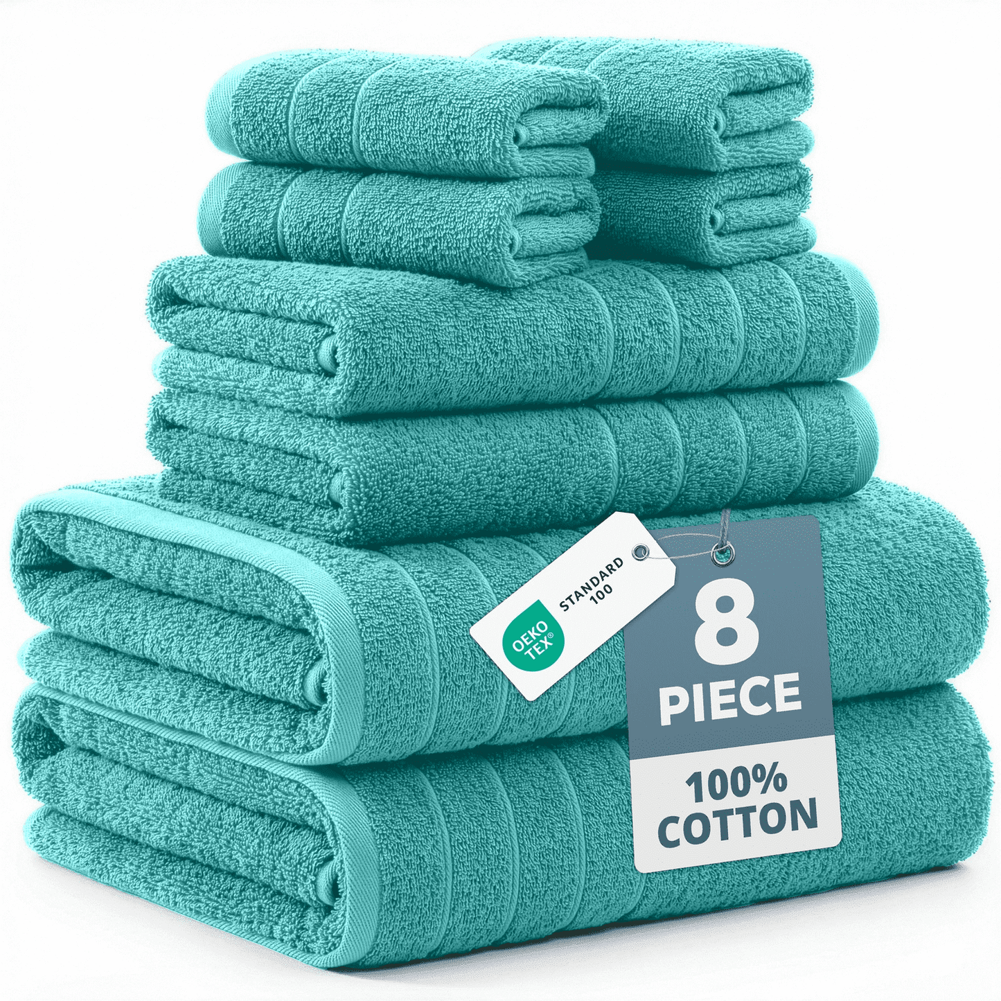 8-Piece Cotton Bath Towel Set cp-gallery: color=Aqua Sky; size=8 Piece Set