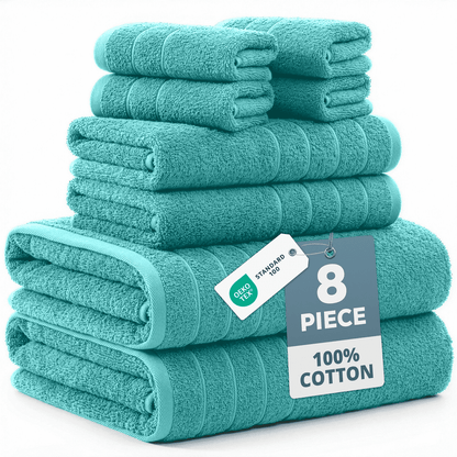 8-Piece Cotton Bath Towel Set cp-gallery: color=Aqua Sky; size=8 Piece Set