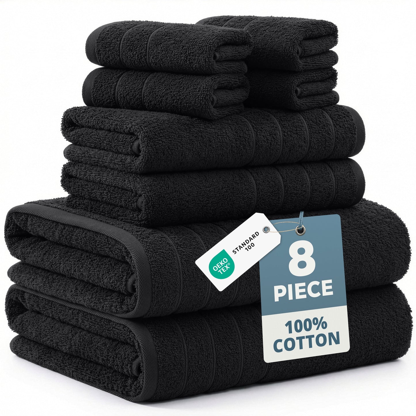 8-Piece Cotton Bath Towel Set cp-gallery: color=Black; size=8 Piece Set