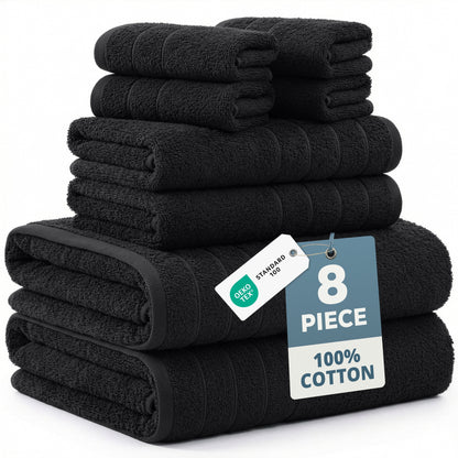 8-Piece Cotton Bath Towel Set cp-gallery: color=Black; size=8 Piece Set