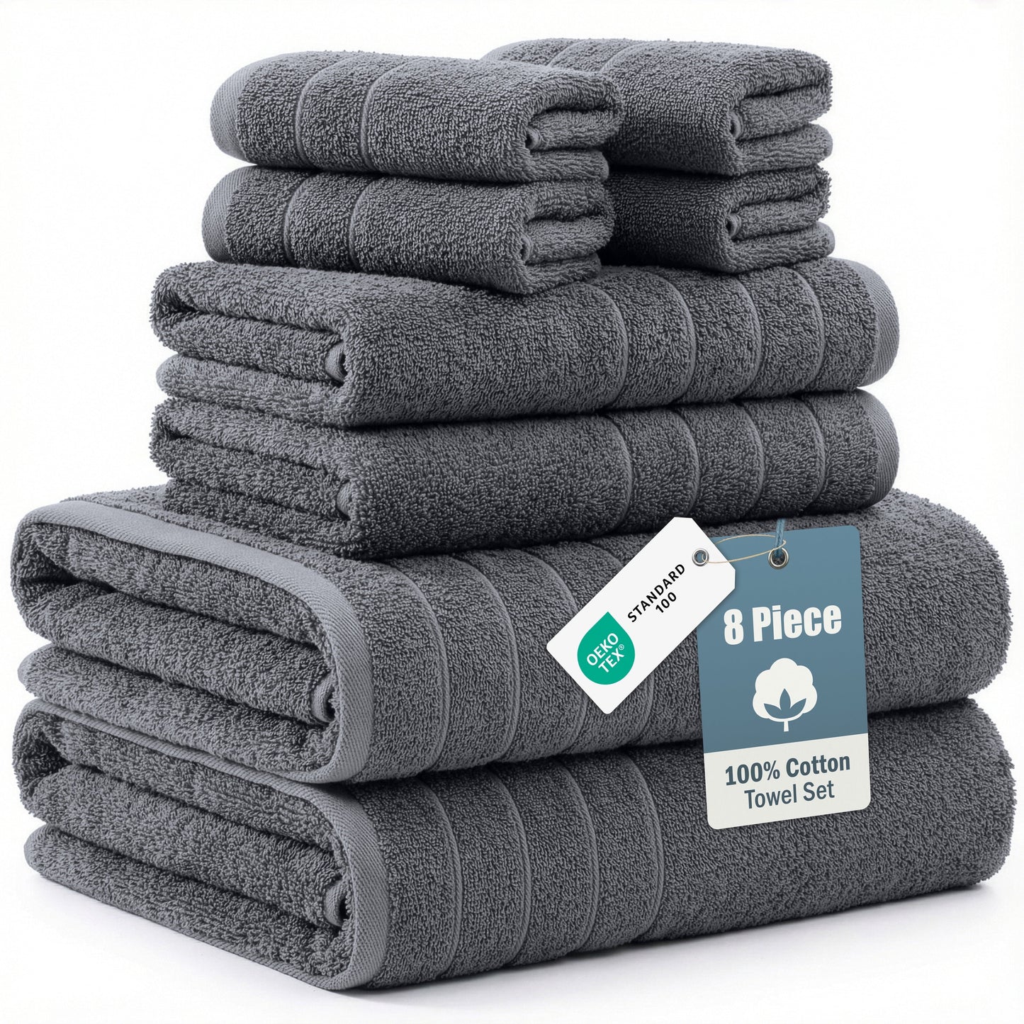 8-Piece Cotton Bath Towel Set cp-gallery: color=Cool Grey; size=8 Piece Set