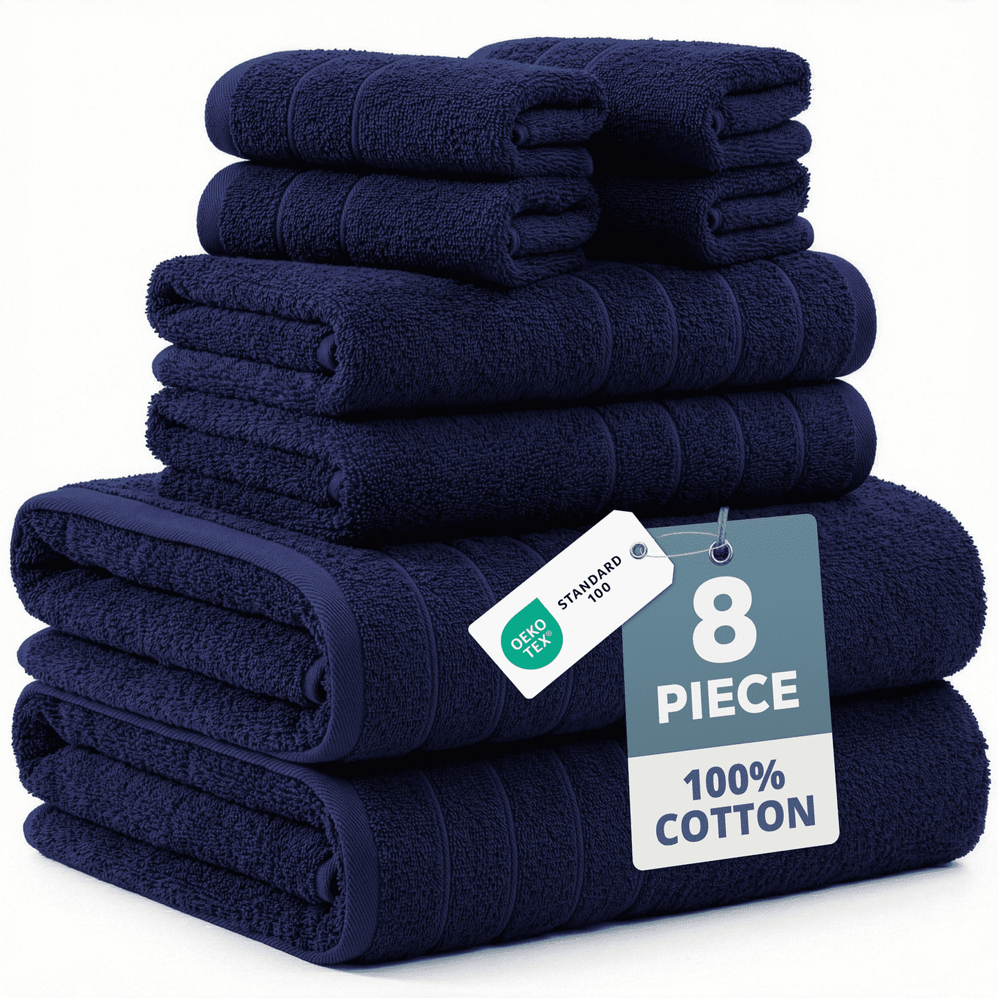 8-Piece Cotton Bath Towel Set cp-gallery: color=Navy; size=8 Piece Set