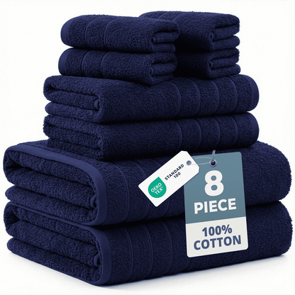 8-Piece Cotton Bath Towel Set cp-gallery: color=Navy; size=8 Piece Set