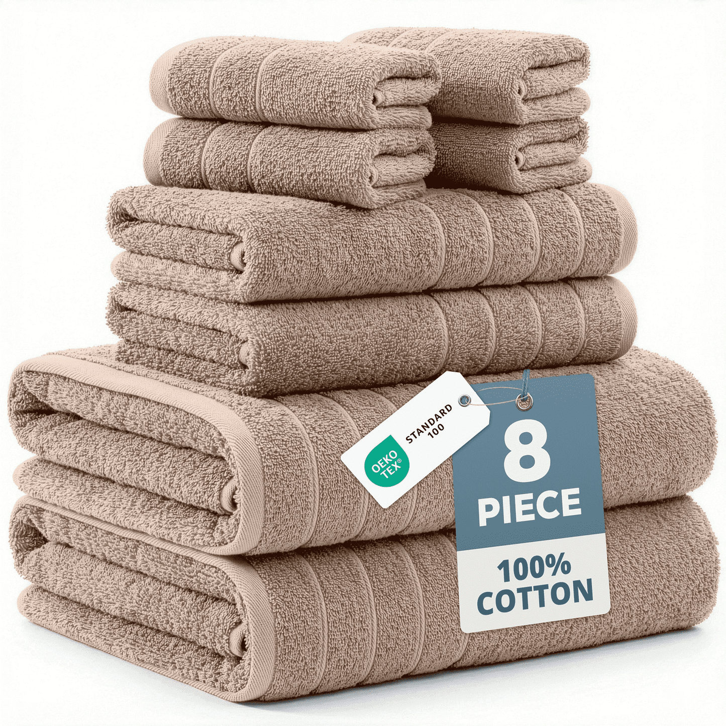 8-Piece Cotton Bath Towel Set cp-gallery: color=Towny Brown; size=8 Piece Set