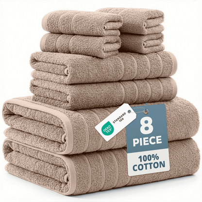 8-Piece Cotton Bath Towel Set cp-gallery: color=Towny Brown; size=8 Piece Set