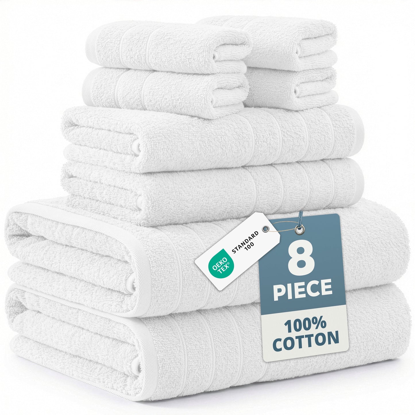 8-Piece Cotton Bath Towel Set cp-gallery: color=White; size=8 Piece Set