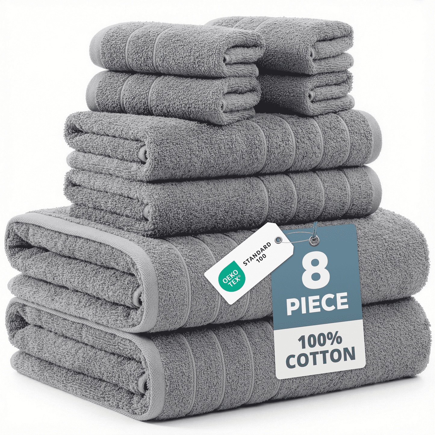 8-Piece Cotton Bath Towel Set cp-gallery: color=Ultimate Grey; size=8 Piece Set