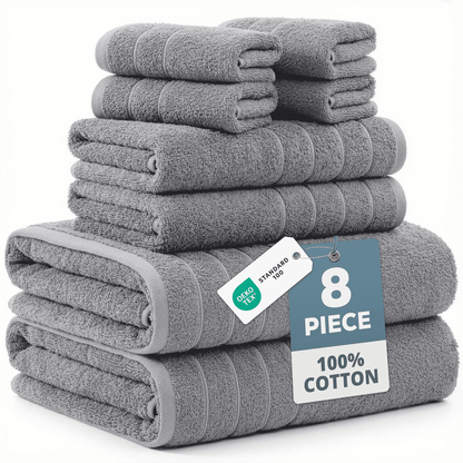 8-Piece Cotton Bath Towel Set cp-gallery: color=Ultimate Grey; size=8 Piece Set