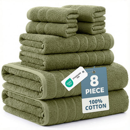 8-Piece Cotton Bath Towel Set cp-gallery: color=Oil Green; size=8 Piece Set