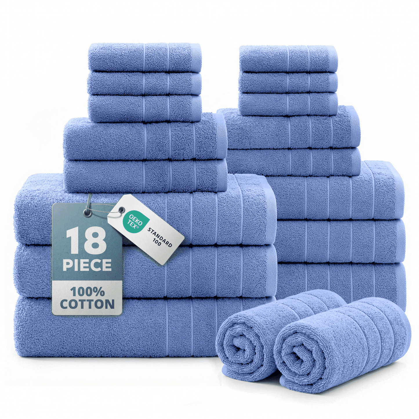 18-Piece Cotton Bath Towel Set cp-gallery: color=Blue; size=18 Piece Set