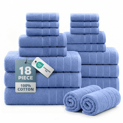 18-Piece Cotton Bath Towel Set cp-gallery: color=Blue; size=18 Piece Set