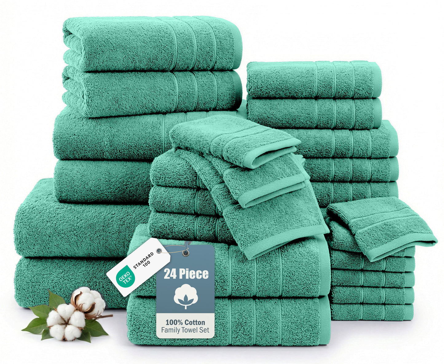 24-Piece Cotton Bath Towel Set cp-gallery: color=Teal; size=24 Piece Set