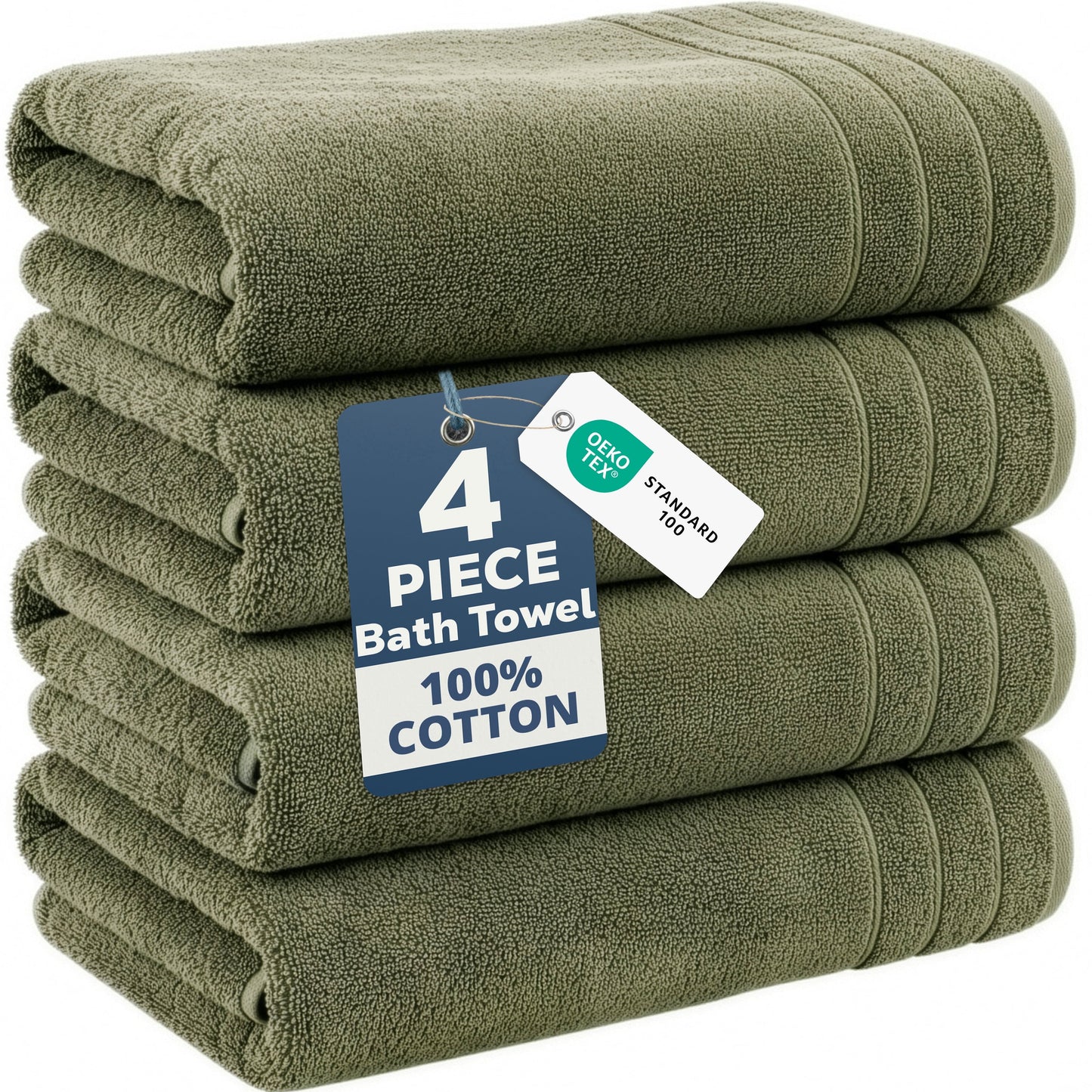 4-Piece Cotton Bath Towels Set cp-gallery: color=Oil Green; size=4 Piece Set