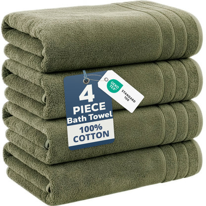 4-Piece Cotton Bath Towels Set cp-gallery: color=Oil Green; size=4 Piece Set