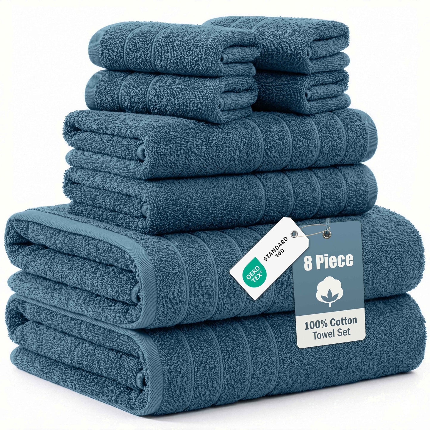 8-Piece Cotton Bath Towel Set cp-gallery: color=Steel Blue; size=8 Piece Set