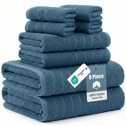 8-Piece Cotton Bath Towel Set cp-gallery: color=Steel Blue; size=8 Piece Set