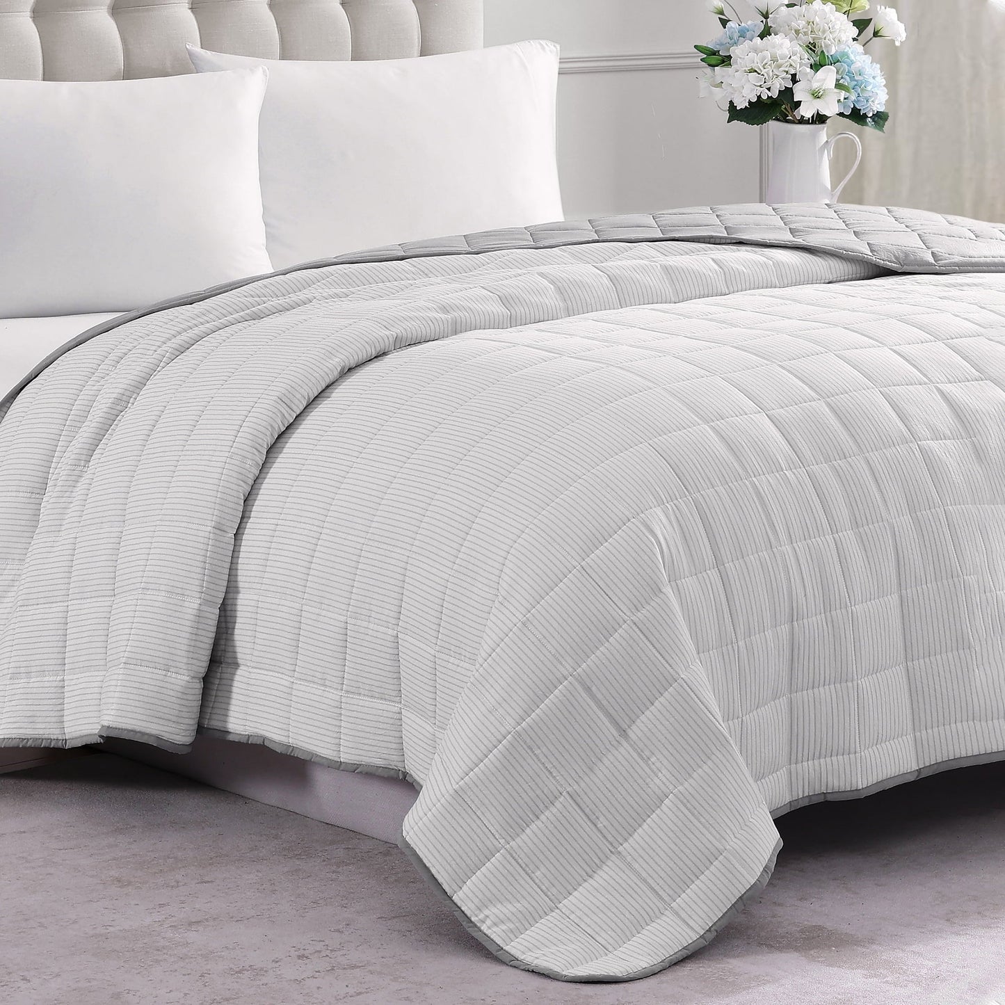 Quilted Bed Blanket cp-gallery: color=Ticking Stripe Silver; size=Queen
