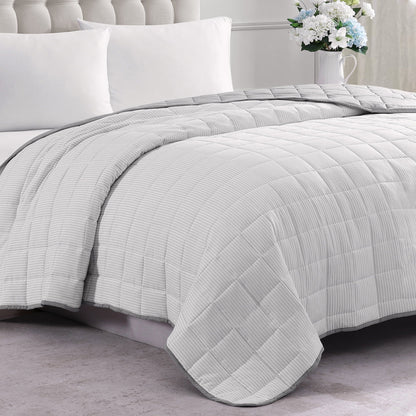Quilted Bed Blanket cp-gallery: color=Ticking Stripe Silver; size=Queen