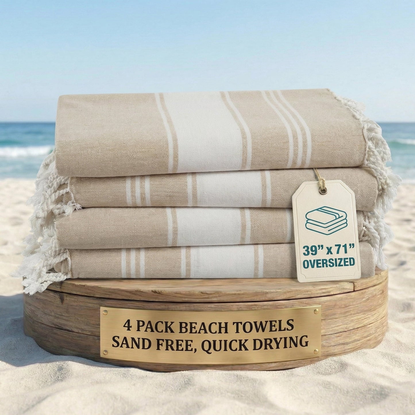 Cotton Hammam Beach Towels Multi-Pack cp-gallery: color=Beige; size=4 Piece Set
