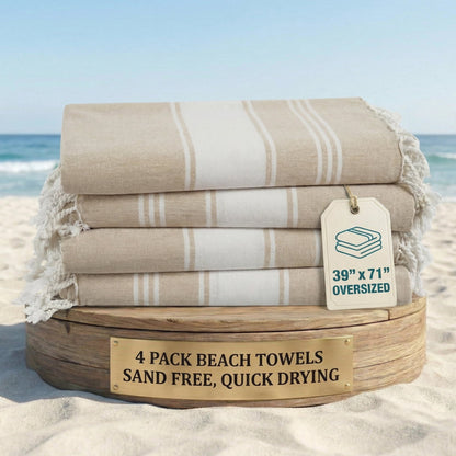 Cotton Hammam Beach Towels Multi-Pack cp-gallery: color=Beige; size=4 Piece Set