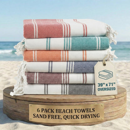 6-Piece Hammam Beach Towels Diamond Weave Set cp-gallery: color=Sand Blue; size=6 Piece Set