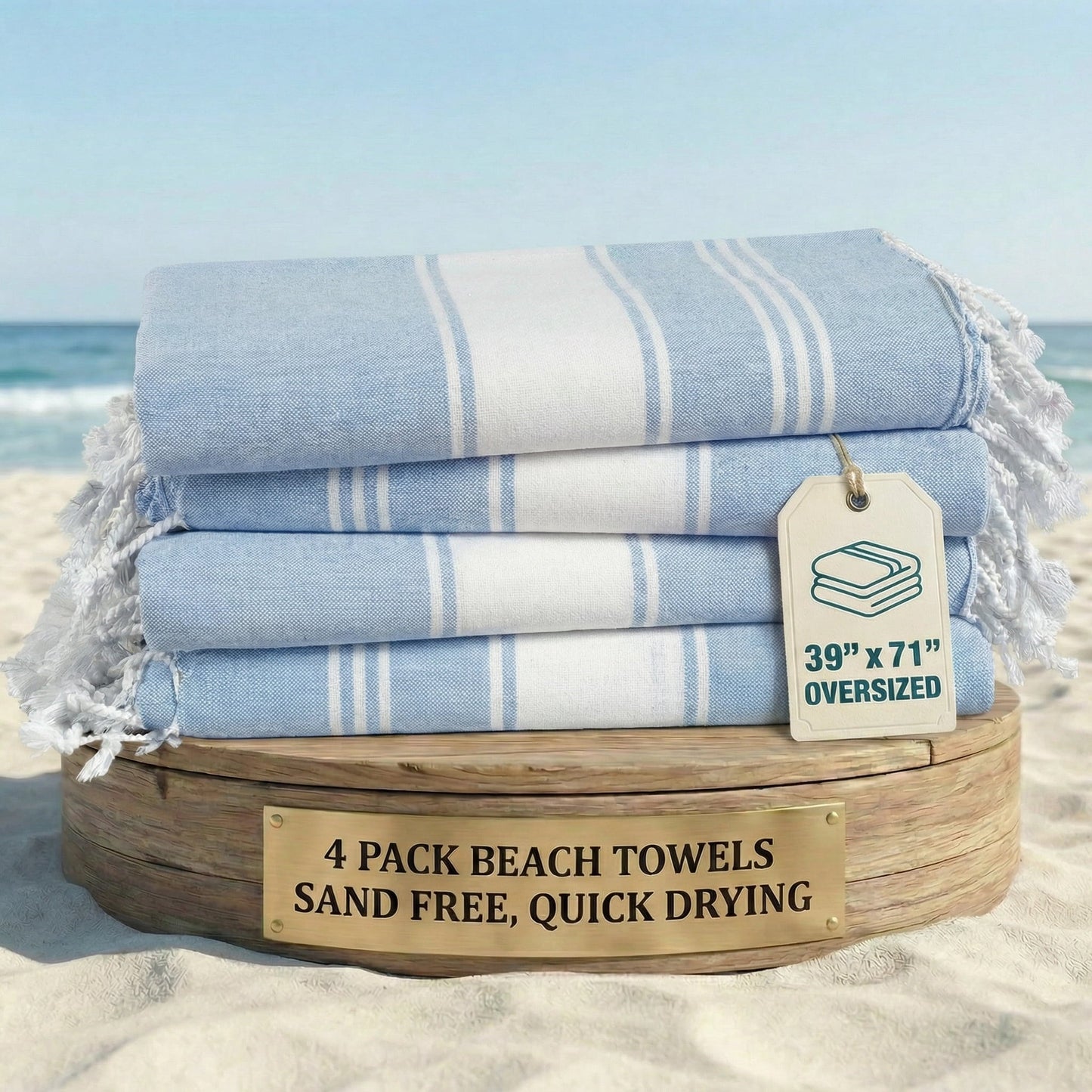 Cotton Hammam Beach Towels Multi-Pack cp-gallery: color=Sky Blue; size=4 Piece Set