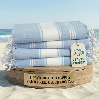 Cotton Hammam Beach Towels Multi-Pack cp-gallery: color=Sky Blue; size=4 Piece Set