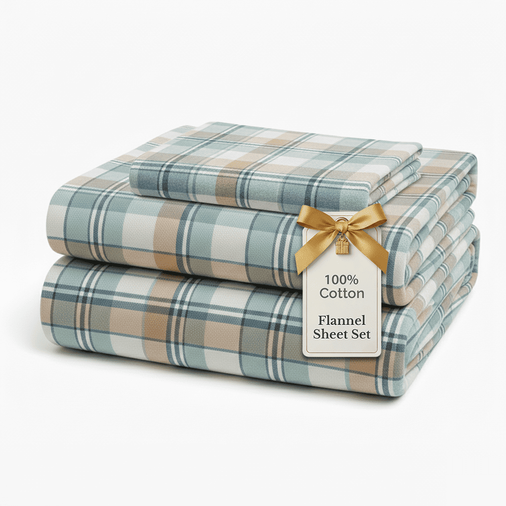 Flannel Sheet Set cp-gallery: color=White Plaid; size=Twin-XL