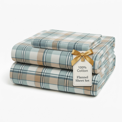 Flannel Sheet Set cp-gallery: color=White Plaid; size=Twin-XL