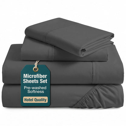 Washed Microfiber Sheet Set cp-gallery: color=Charcoal; size=Full
