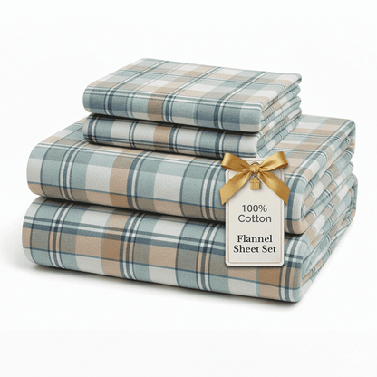 Flannel Sheet Set cp-gallery: color=White Plaid; size=Full