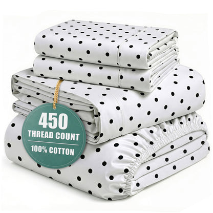450 Thread Count Cotton Sheet Set cp-gallery: color=Polka Dot Black; size=Full