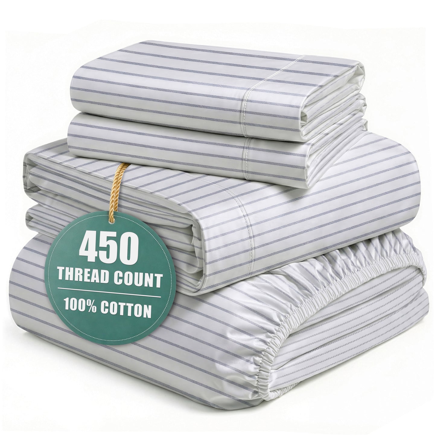 450 Thread Count Cotton Sheet Set cp-gallery: color=Ticking Stripe Cobalt Blue; size=Full