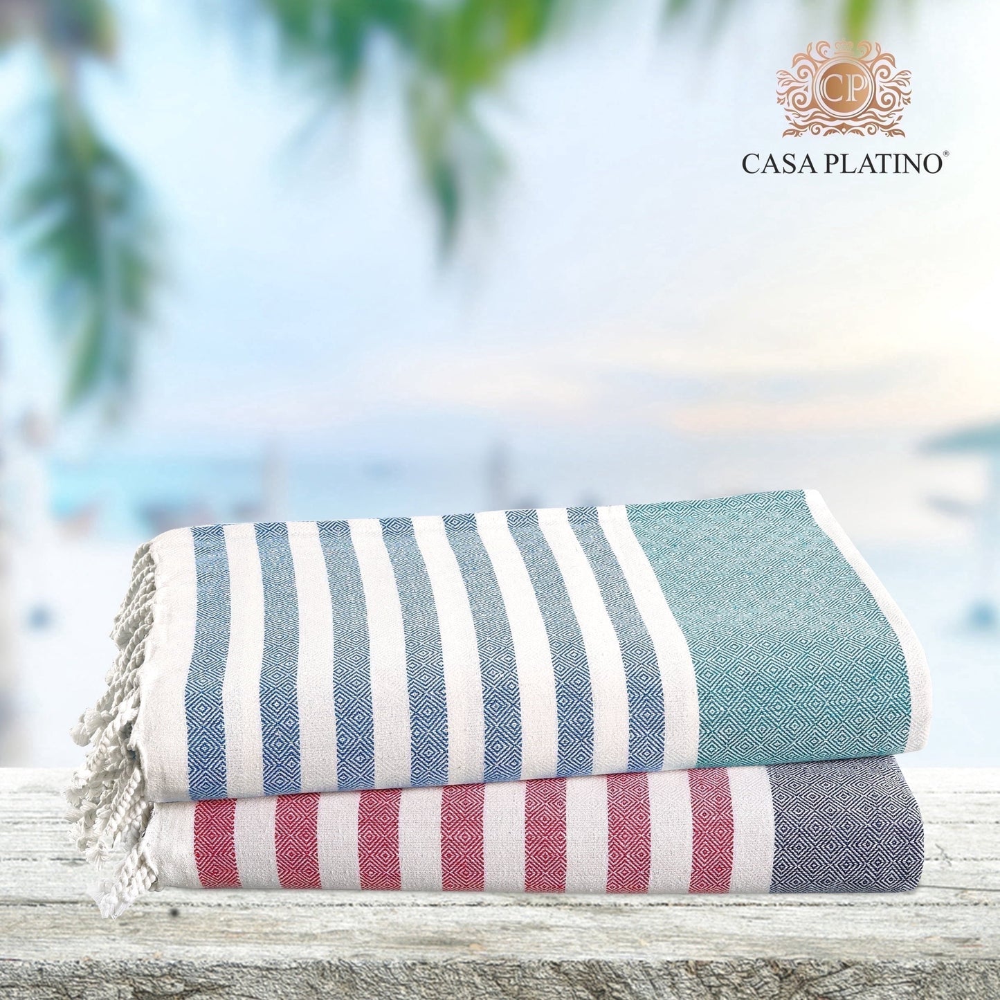 6-Piece Hammam Beach Towels Diamond Weave Set cp-gallery: color=Old Glory Teal; size=6 Piece Set