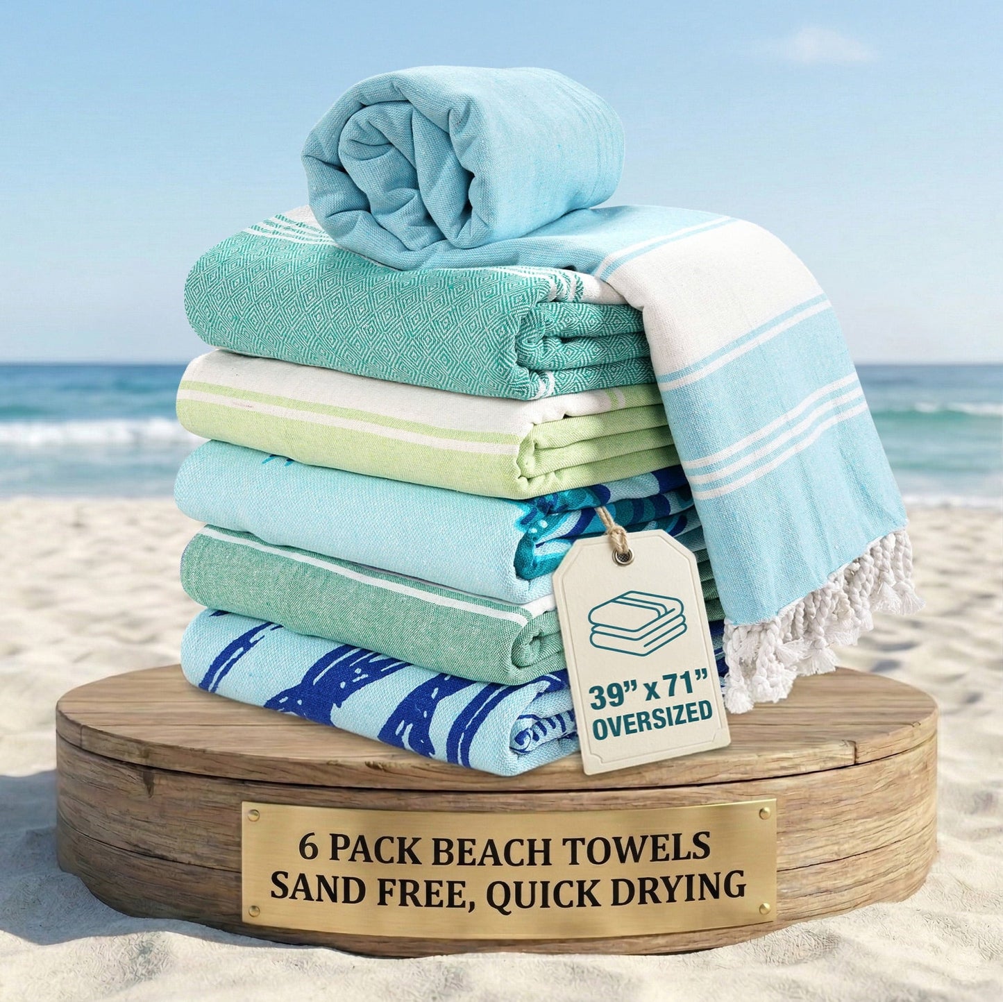 Cotton Hammam Beach Towels Multi-Pack cp-gallery: color=Tropica; size=6 Piece Set