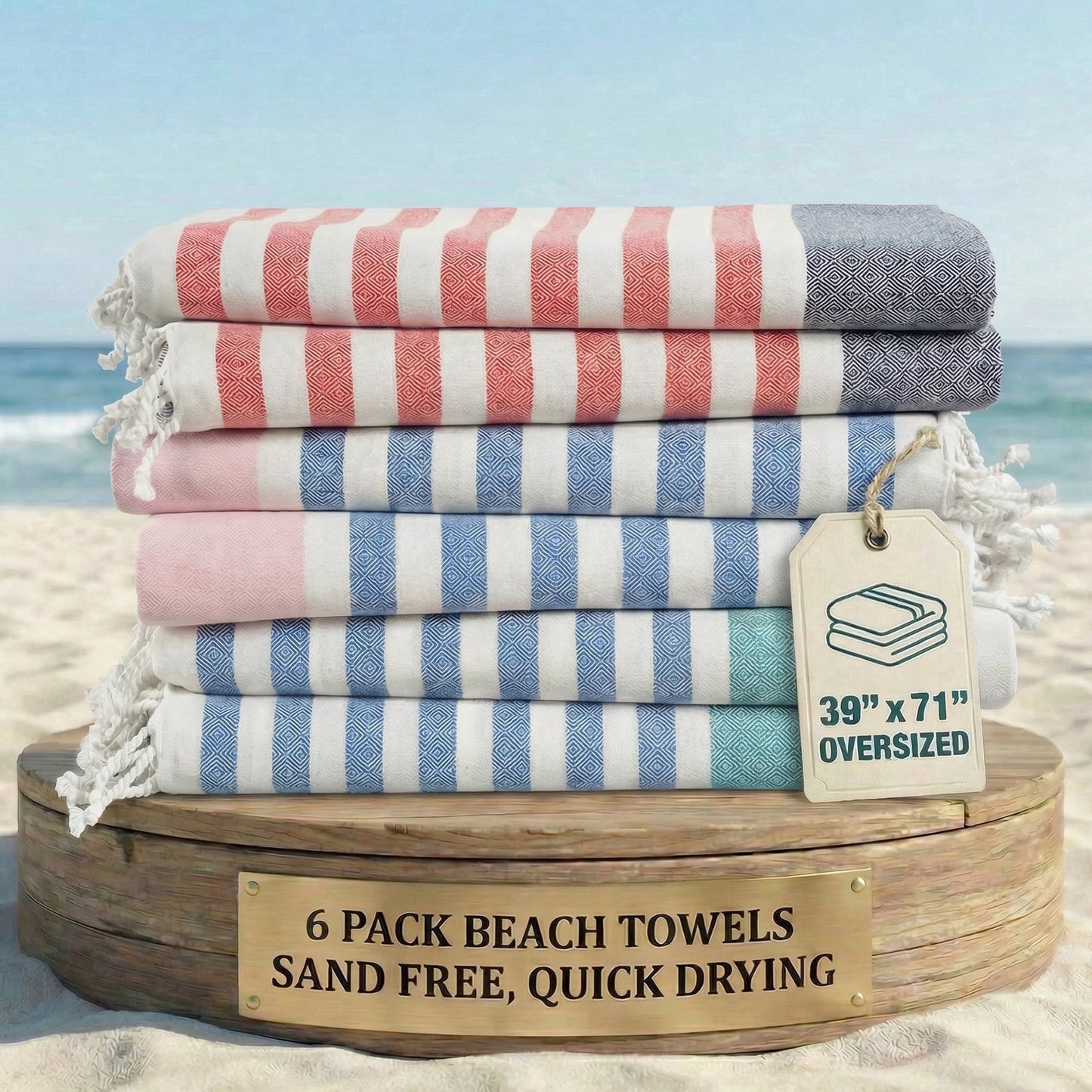 6-Piece Hammam Beach Towels Diamond Weave Set cp-gallery: color=Old Glory; size=6 Piece Set