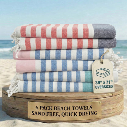 6-Piece Hammam Beach Towels Diamond Weave Set cp-gallery: color=Old Glory; size=6 Piece Set