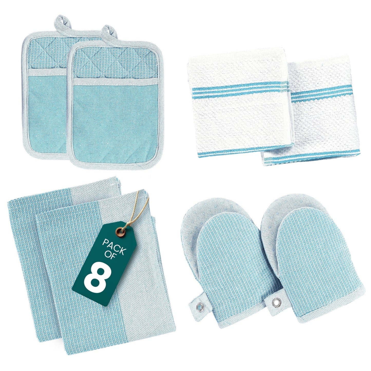 Kitchen Set - Oven Mitts, Pot Holders & Towels cp-gallery: color=Aqua; size=8 Piece Set