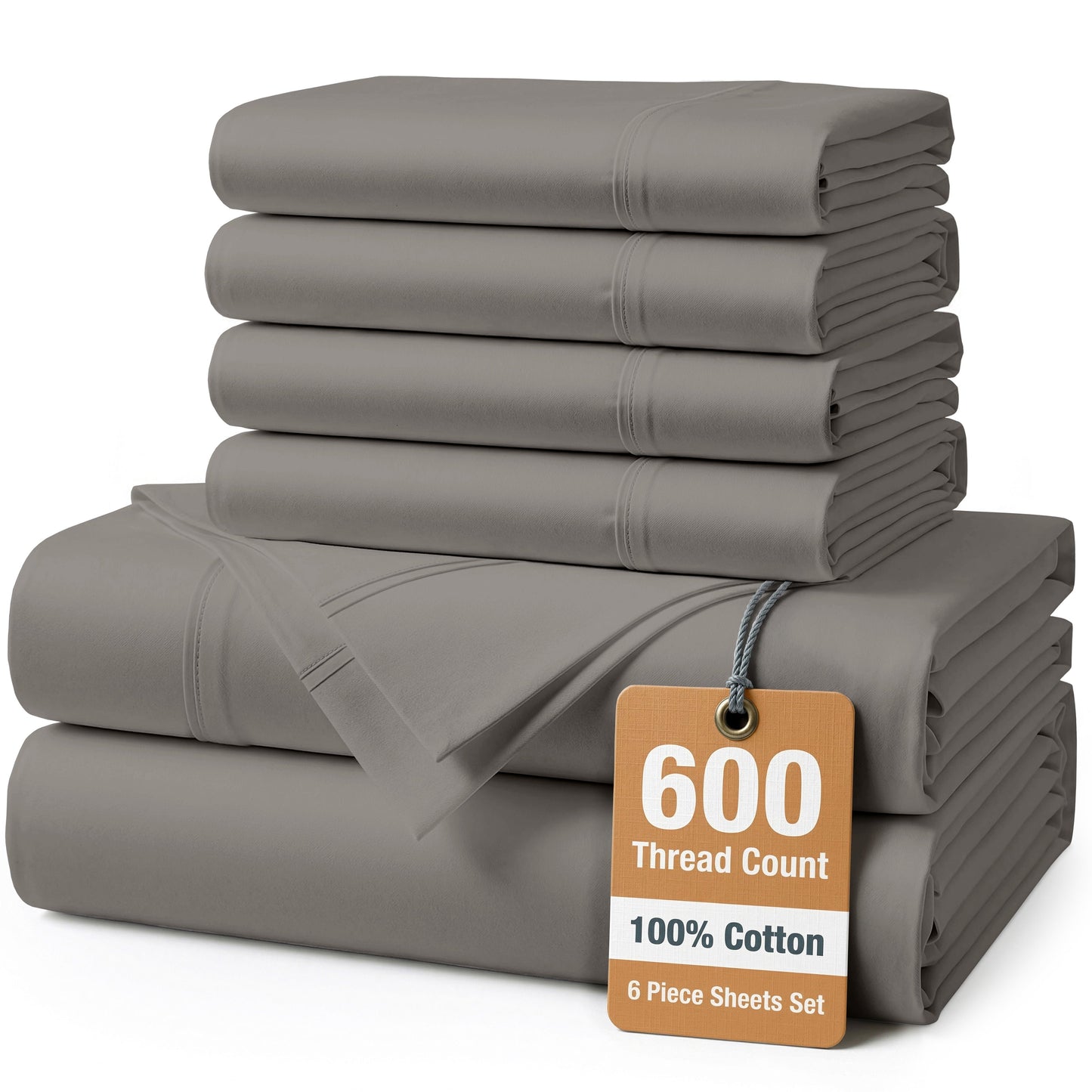 600 Thread Count Cotton Sheet Set cp-gallery: color=Charcoal; size=California King