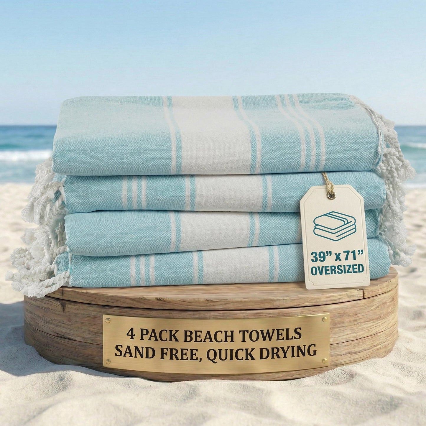 Cotton Hammam Beach Towels Multi-Pack cp-gallery: color=Aqua Blue; size=4 Piece Set