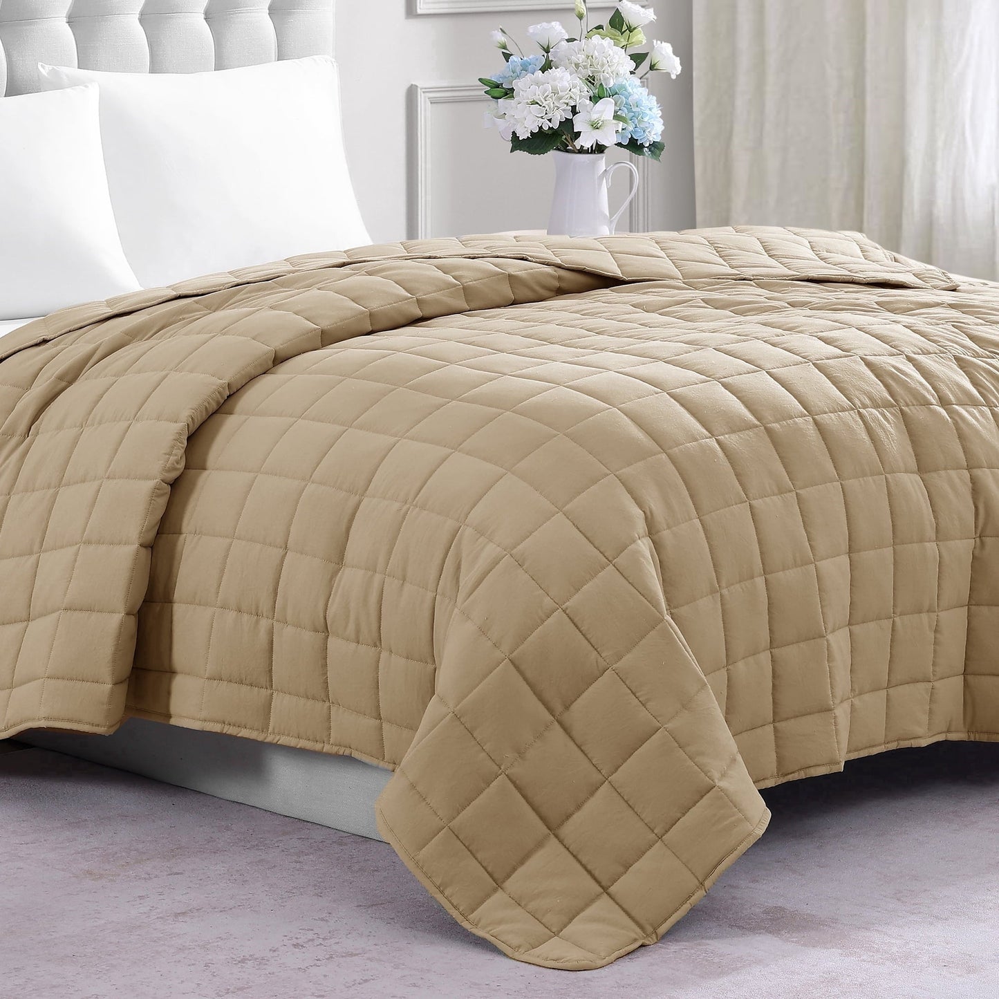 Quilted Bed Blanket cp-gallery: color=Linen; size=King