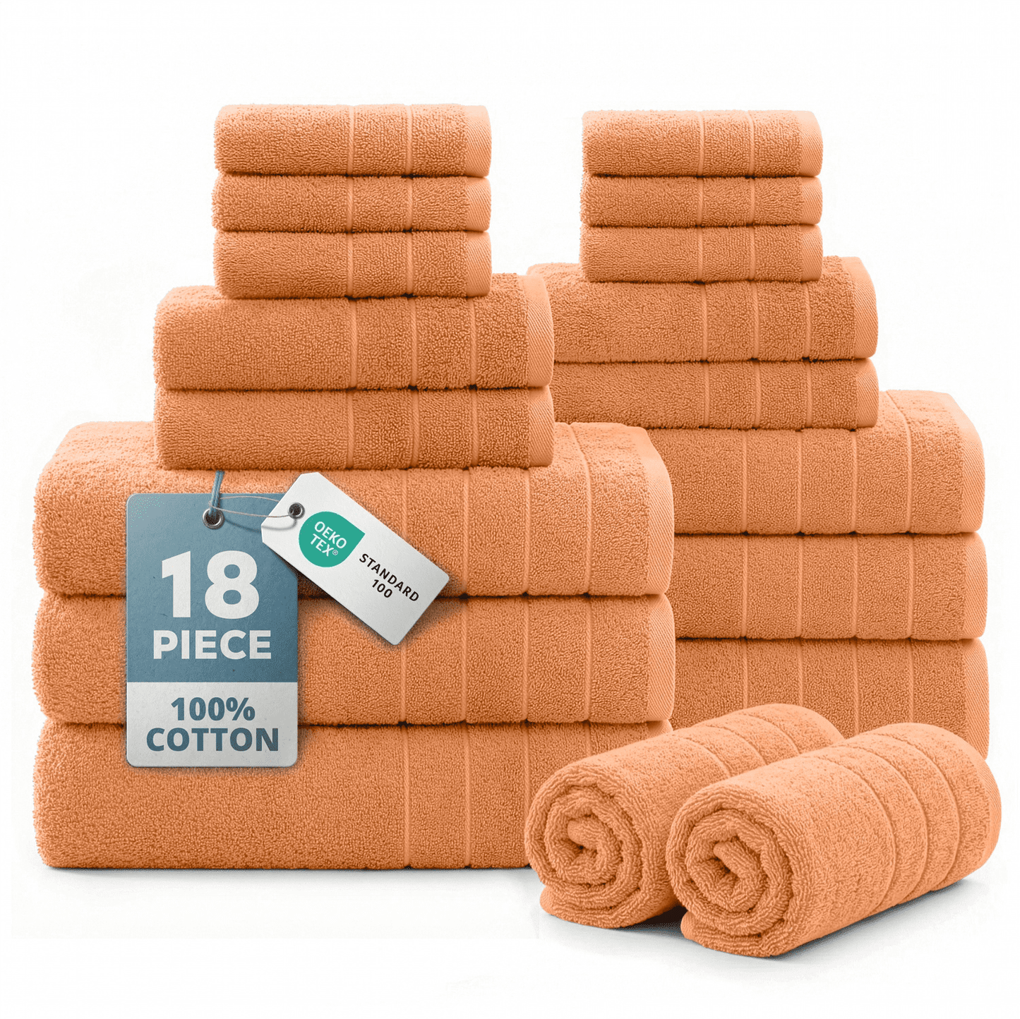 18-Piece Cotton Bath Towel Set cp-gallery: color=Peach Fuzz; size=18 Piece Set