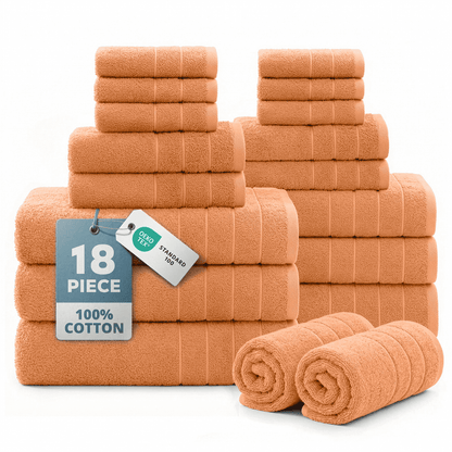 18-Piece Cotton Bath Towel Set cp-gallery: color=Peach Fuzz; size=18 Piece Set