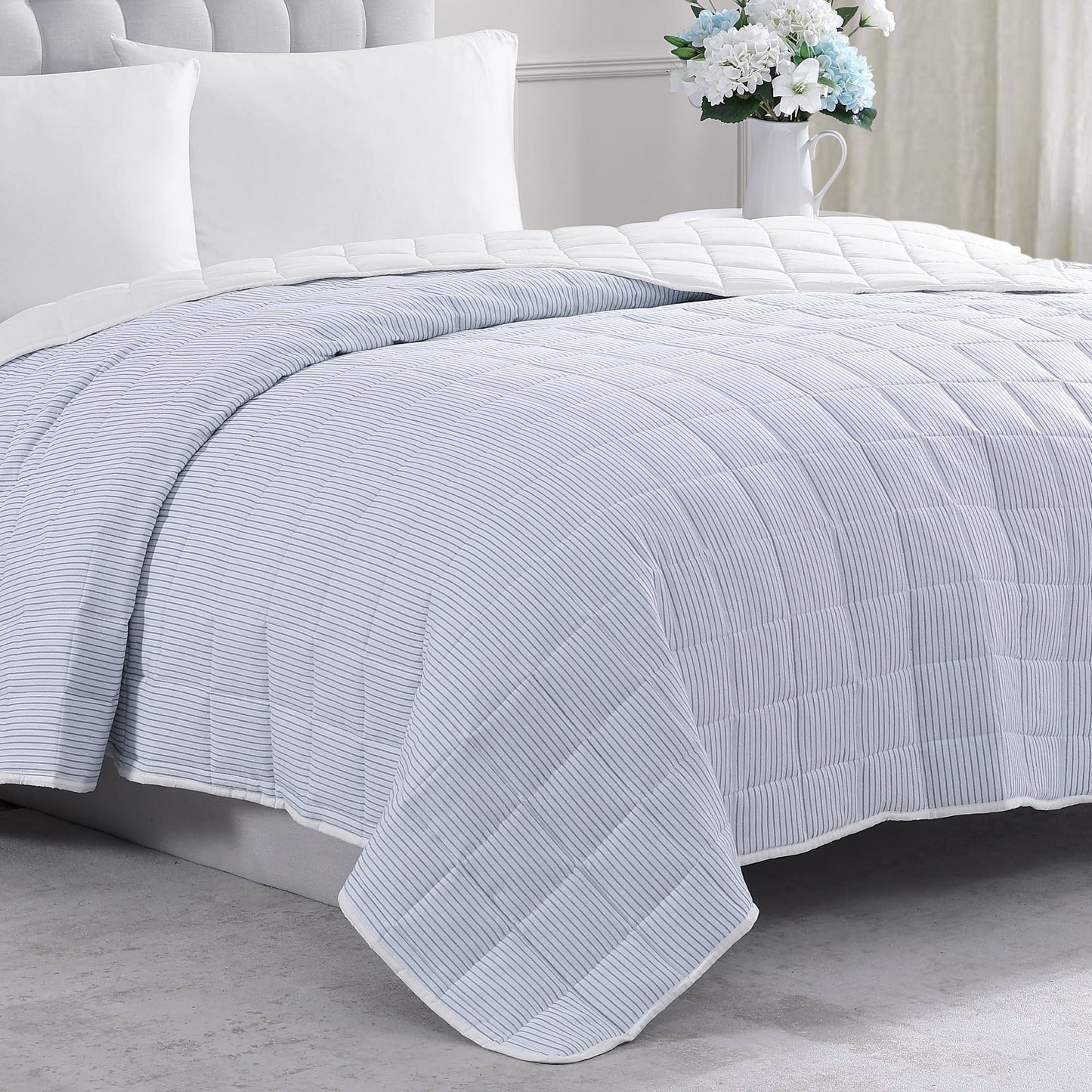 Quilted Bed Blanket cp-gallery: color=Ticking Stripe Blue; size=Full