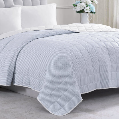 Quilted Bed Blanket cp-gallery: color=Ticking Stripe Blue; size=Full