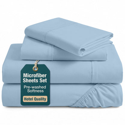 Washed Microfiber Sheet Set cp-gallery: color=French Blue; size=Queen