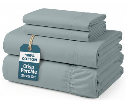 Percale Cotton Sheet Set cp-gallery: color=French Blue; size=Queen